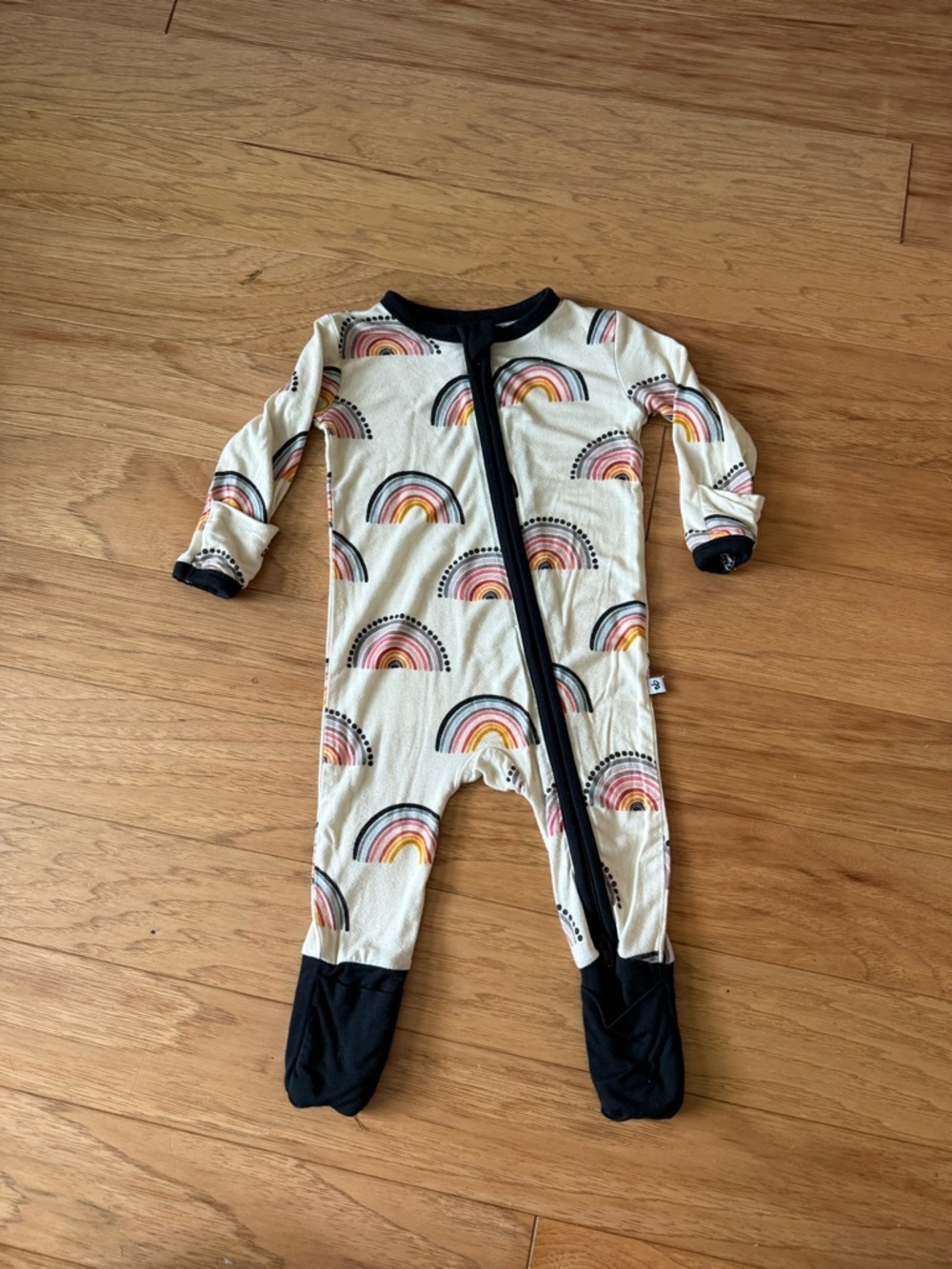 birdie bean bamboo Cream Rainbow Footed One-Piece with Black Trim